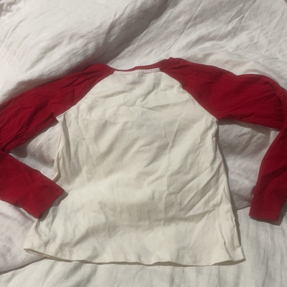 Lands end 4 gold heart top red sleeves white body worn once euc - Picture 6 of 6